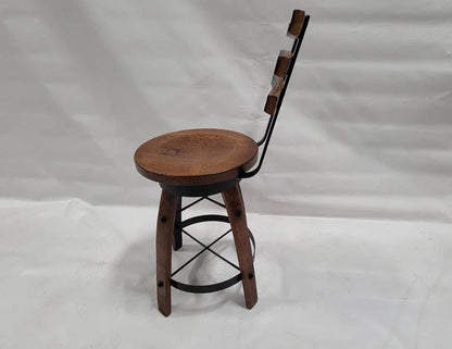 Whiskey Barrel Stave Bar Stool, Wooden Swivel Seat, Rustic Man Cave Decor - 1st Choice Furniture Direct