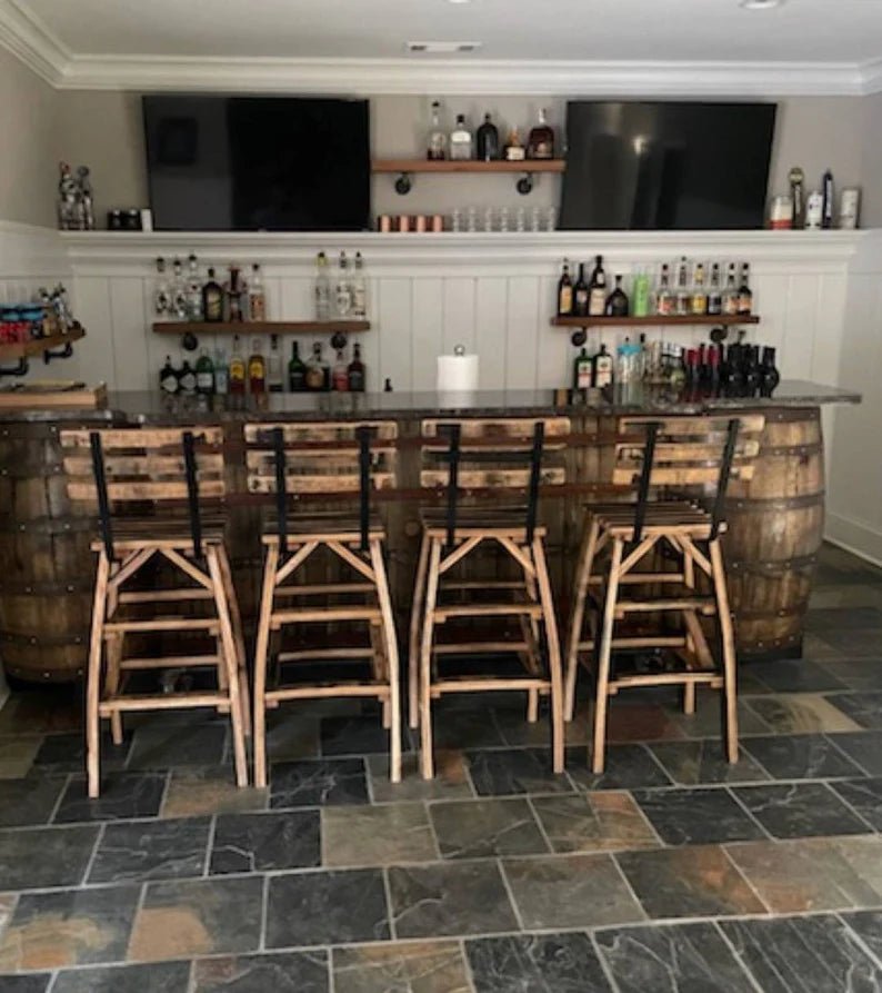 Whiskey Barrel Stave Bar Stools | Heavy Duty Rustic Bar Stools (24” & 30”) - 1st Choice Furniture Direct