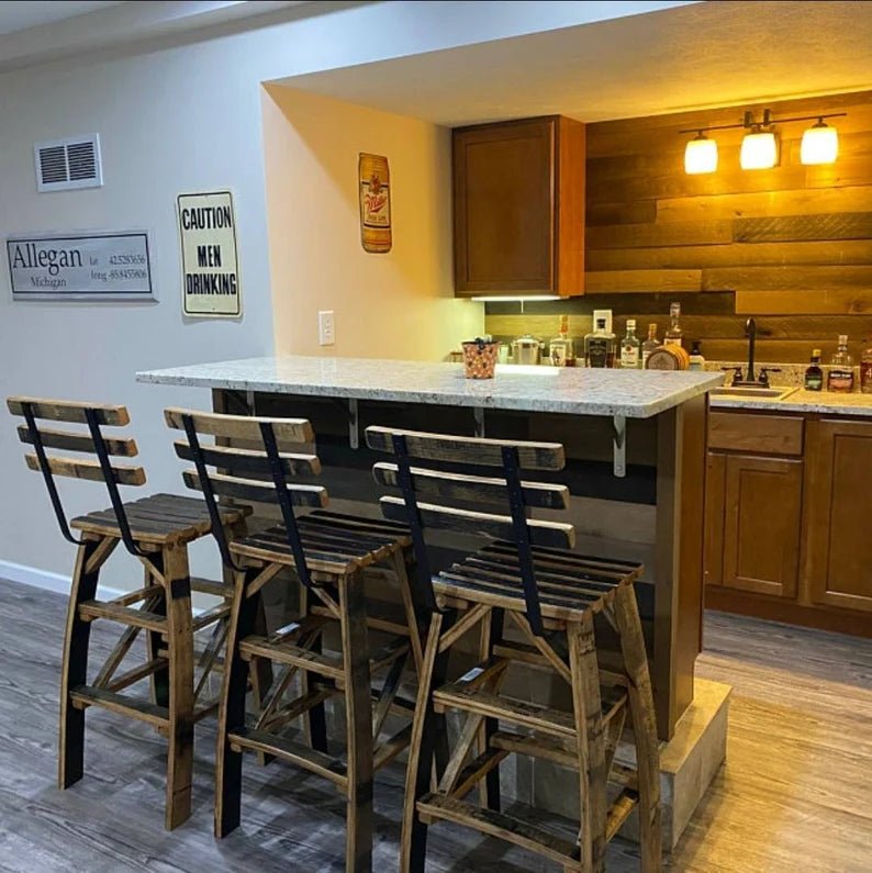 Whiskey Barrel Stave Bar Stools | Heavy Duty Rustic Bar Stools (24” & 30”) - 1st Choice Furniture Direct