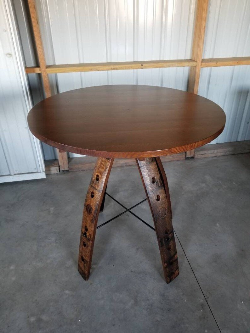 Whiskey Barrel Stave Bar Table with Swivel Top – Rustic Wine Storage Table - 1st Choice Furniture Direct