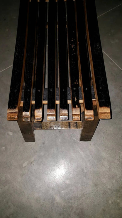 Whiskey Barrel Stave Bench – Rustic Reclaimed Wood Bench with Charred Seat - 1st Choice Furniture Direct