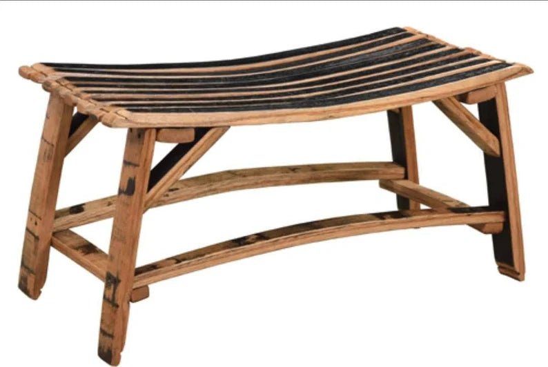 Whiskey Barrel Stave Bench – Rustic Reclaimed Wood Bench with Charred Seat - 1st Choice Furniture Direct