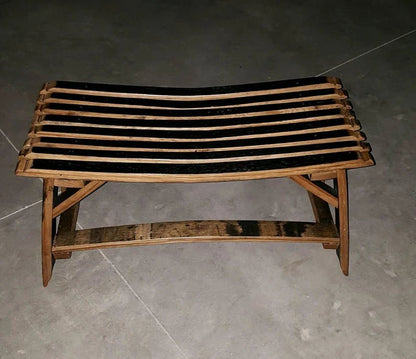 Whiskey Barrel Stave Bench – Rustic Reclaimed Wood Bench with Charred Seat - 1st Choice Furniture Direct