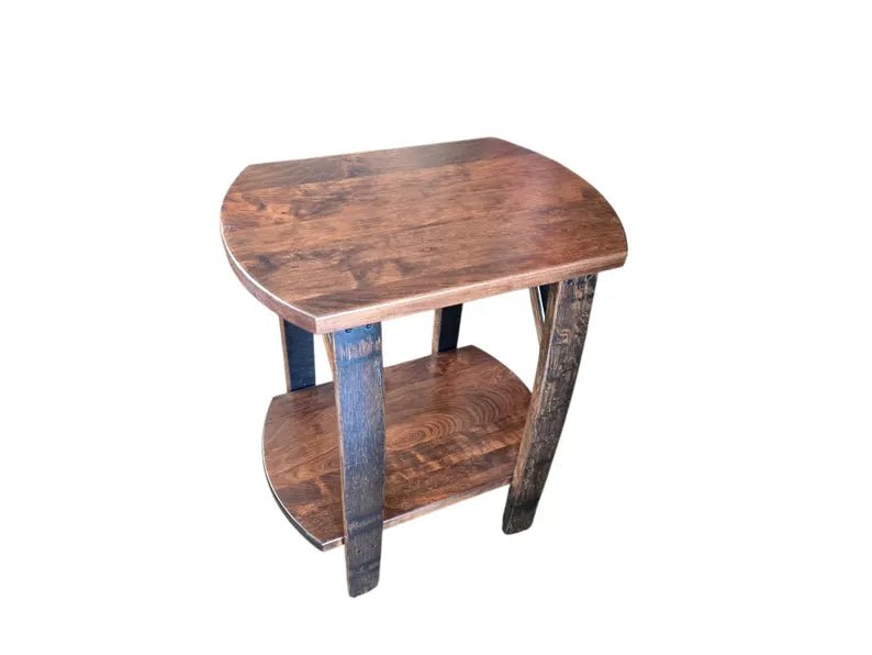 Whiskey Barrel Stave End Table – Rustic Cherry Wood Side Table Handmade - 1st Choice Furniture Direct