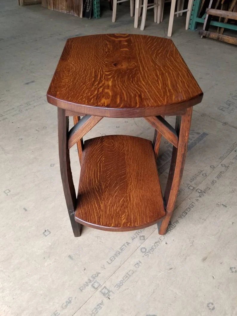 Whiskey Barrel Stave End Table – White Oak Rustic Side Table - 1st Choice Furniture Direct