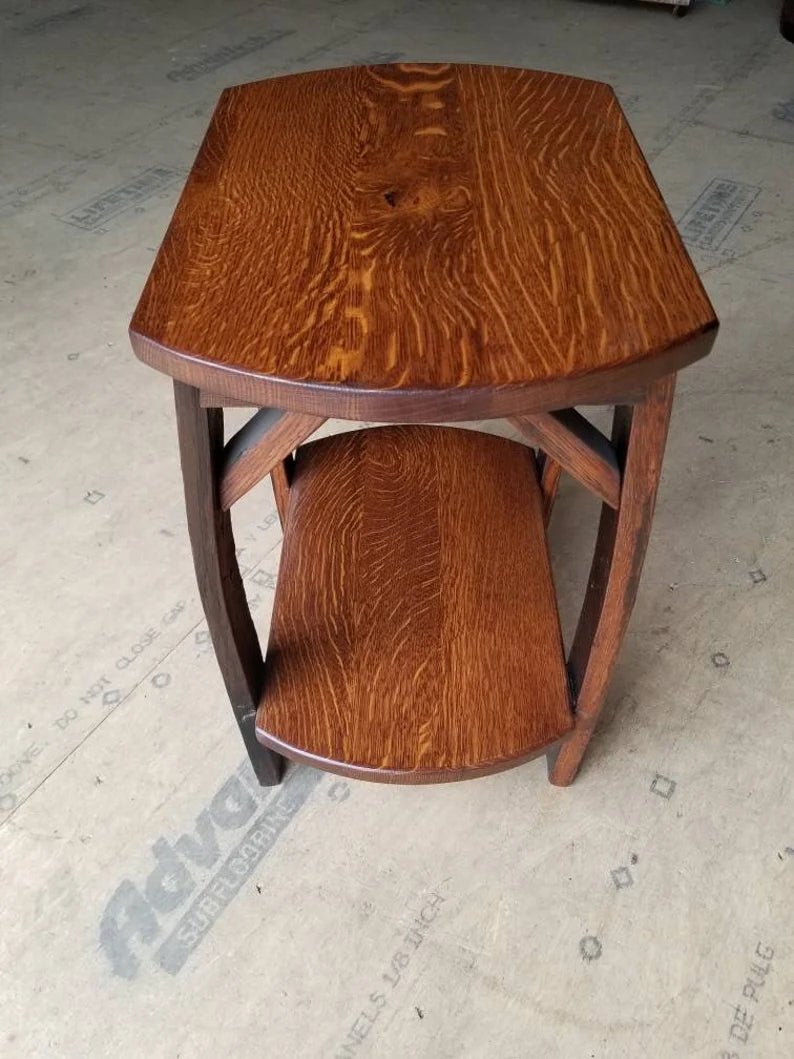 Whiskey Barrel Stave End Table – White Oak Rustic Side Table - 1st Choice Furniture Direct