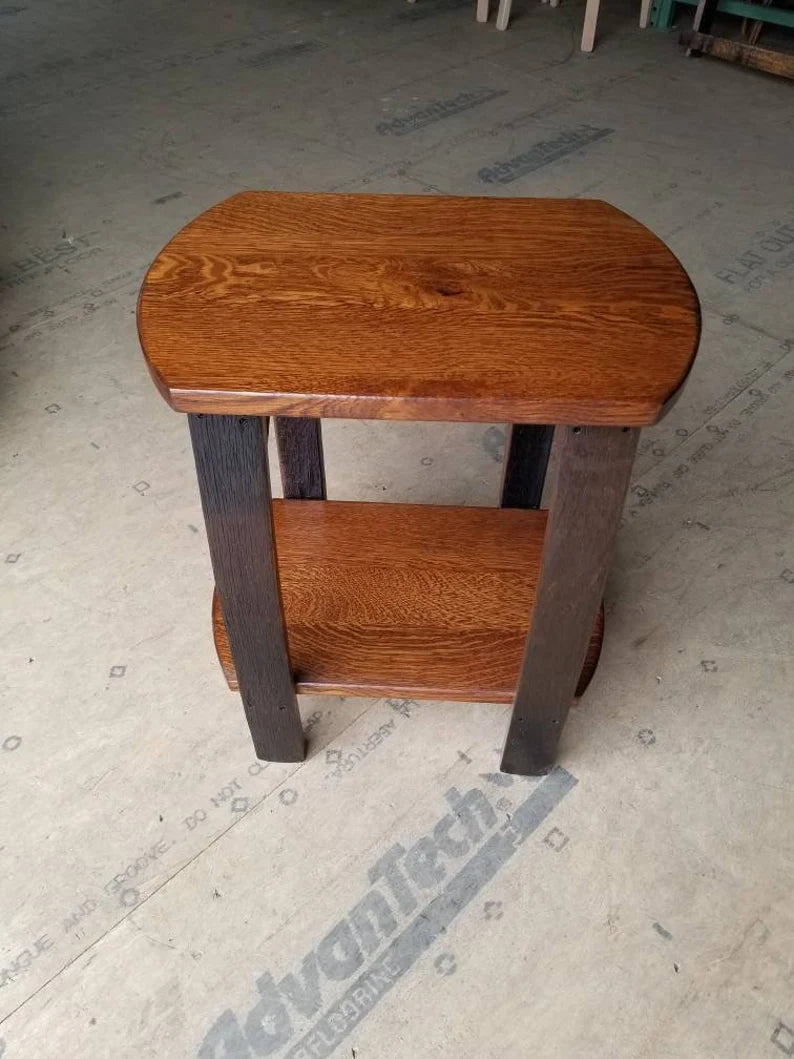 Whiskey Barrel Stave End Table – White Oak Rustic Side Table - 1st Choice Furniture Direct