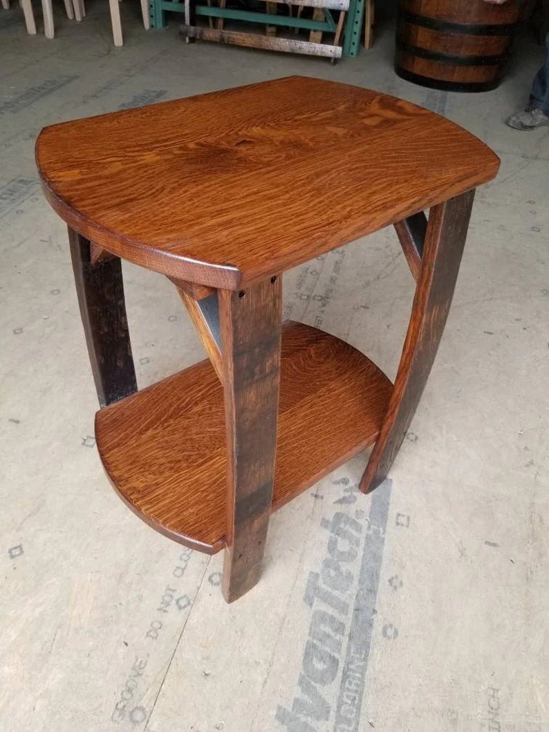 Whiskey Barrel Stave End Table – White Oak Rustic Side Table - 1st Choice Furniture Direct