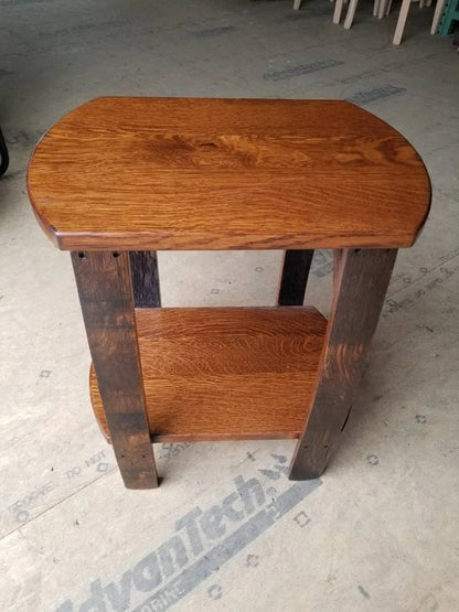 Whiskey Barrel Stave End Table – White Oak Rustic Side Table - 1st Choice Furniture Direct