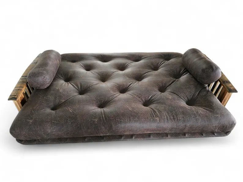 Whiskey Barrel Stave Sleeper Sofa – Rustic Amish Sofa Bed with Wood & Steel Frame - 1st Choice Furniture Direct