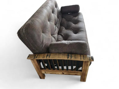 Whiskey Barrel Stave Sleeper Sofa – Rustic Amish Sofa Bed with Wood & Steel Frame - 1st Choice Furniture Direct