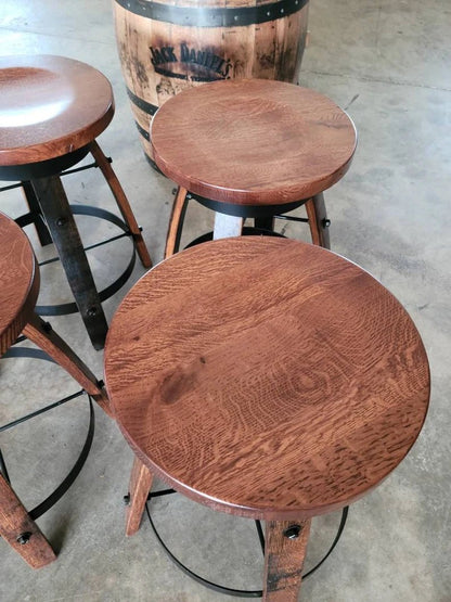Whiskey Barrel Stave Swivel Bar Stool with Wooden Seat | Made in USA (24” & 30”) - 1st Choice Furniture Direct