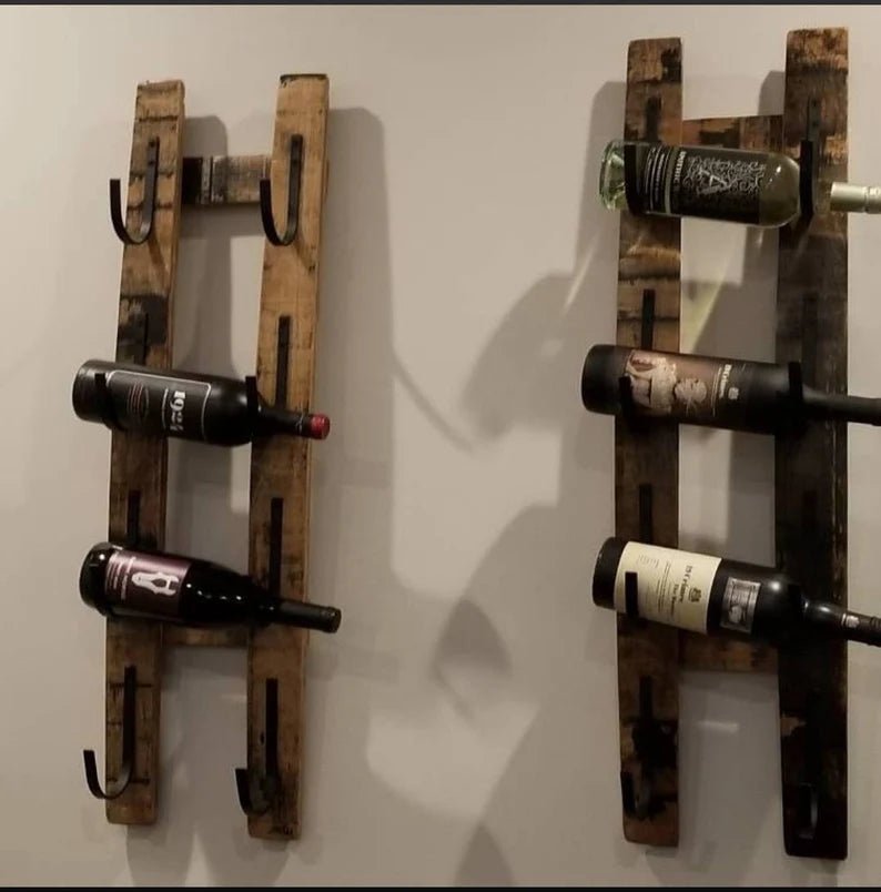 Whiskey Barrel Stave Wine Rack – Rustic Wall Bottle Holder with Metal Cradles - 1st Choice Furniture Direct