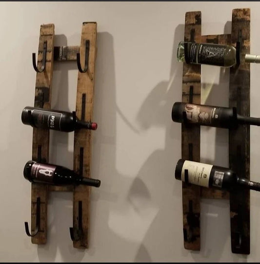 Whiskey Barrel Stave Wine Rack – Rustic Wall Bottle Holder with Metal Cradles - 1st Choice Furniture Direct
