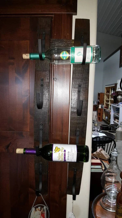 Whiskey Barrel Stave Wine Rack – Rustic Wall Bottle Holder with Metal Cradles - 1st Choice Furniture Direct