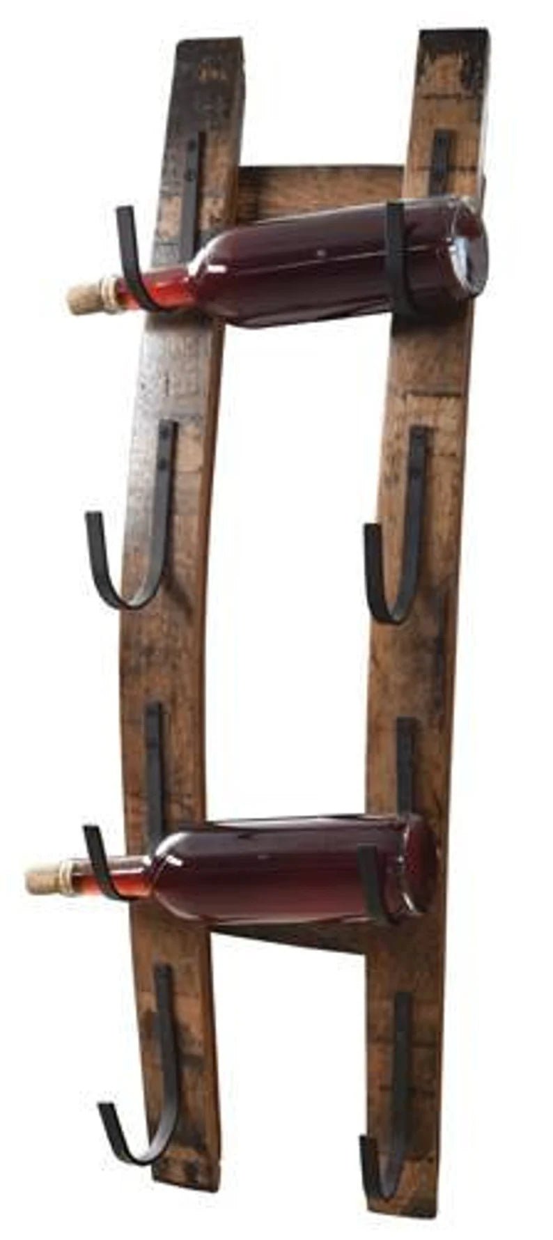 Whiskey Barrel Stave Wine Rack – Rustic Wall Bottle Holder with Metal Cradles - 1st Choice Furniture Direct