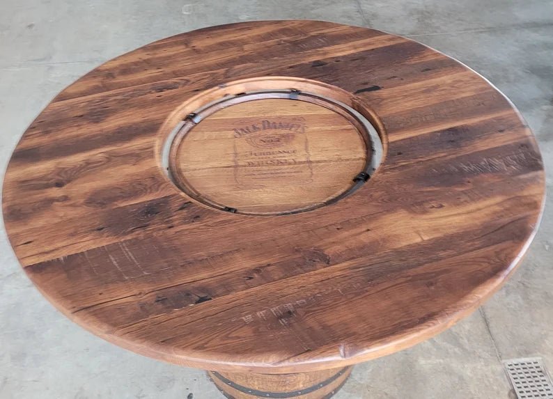 Whiskey Barrel Table Top with Glass Inlay | Reclaimed Barn Wood Round Top (48” & 54”) - 1st Choice Furniture Direct
