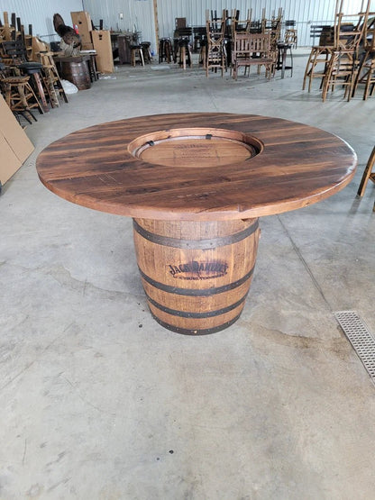 Whiskey Barrel Table Top with Glass Inlay | Reclaimed Barn Wood Round Top (48” & 54”) - 1st Choice Furniture Direct