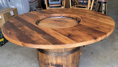 Whiskey Barrel Table Top with Glass Inlay | Reclaimed Barn Wood Round Top (48” & 54”) - 1st Choice Furniture Direct