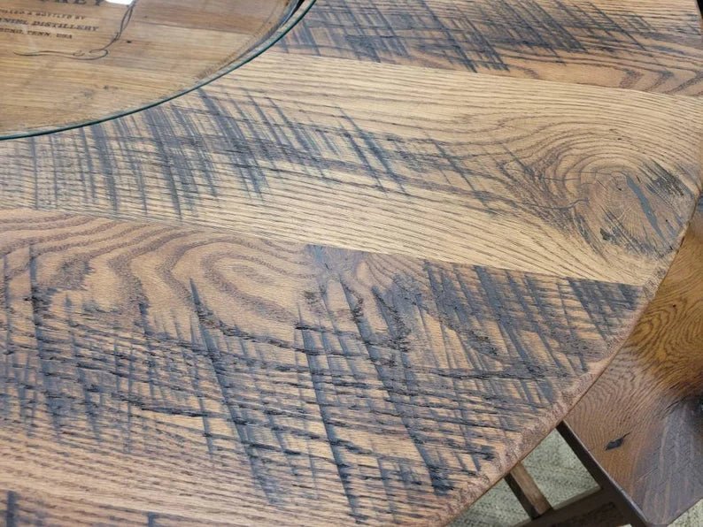 Whiskey Barrel Table with Footrest – 54” Barnwood Top Rustic Bar Table - 1st Choice Furniture Direct