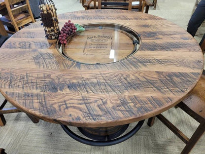 Whiskey Barrel Table with Footrest – 54” Barnwood Top Rustic Bar Table - 1st Choice Furniture Direct
