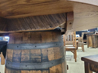 Whiskey Barrel Table with Footrest – 54” Barnwood Top Rustic Bar Table - 1st Choice Furniture Direct