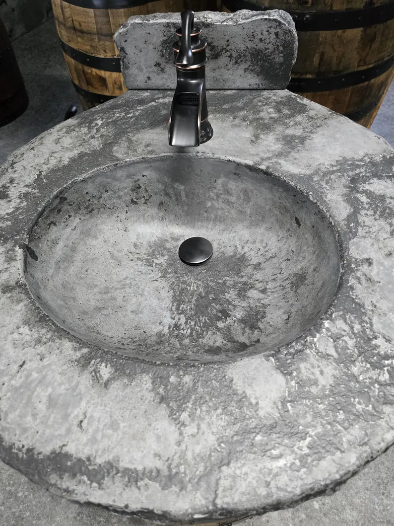 Whiskey Barrel Vanity with Concrete Sink – Rustic Bathroom Vanity with Bowl - 1st Choice Furniture Direct