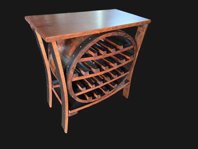 Whiskey Barrel Wine Rack Display – 17 Bottle Stave Wood Storage Rack - 1st Choice Furniture Direct