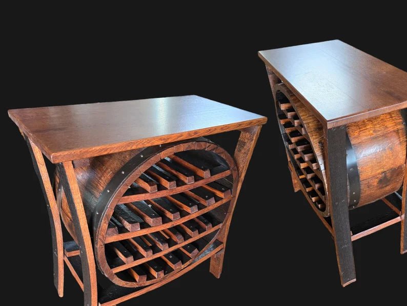 Whiskey Barrel Wine Rack Display – 17 Bottle Stave Wood Storage Rack - 1st Choice Furniture Direct