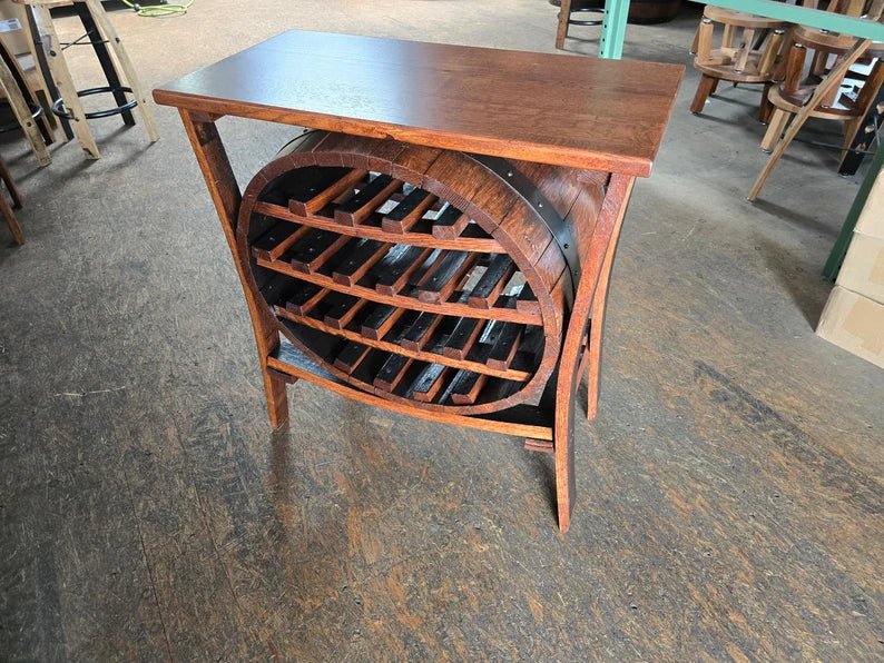 Whiskey Barrel Wine Rack Display – 17 Bottle Stave Wood Storage Rack - 1st Choice Furniture Direct