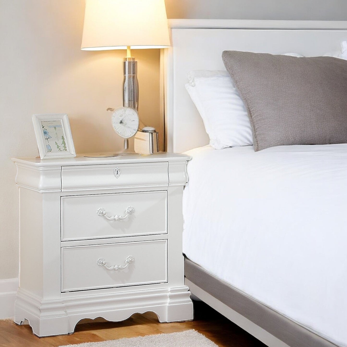 White 3-Drawer Nightstand with Hidden Drawer - 1st Choice Furniture Direct