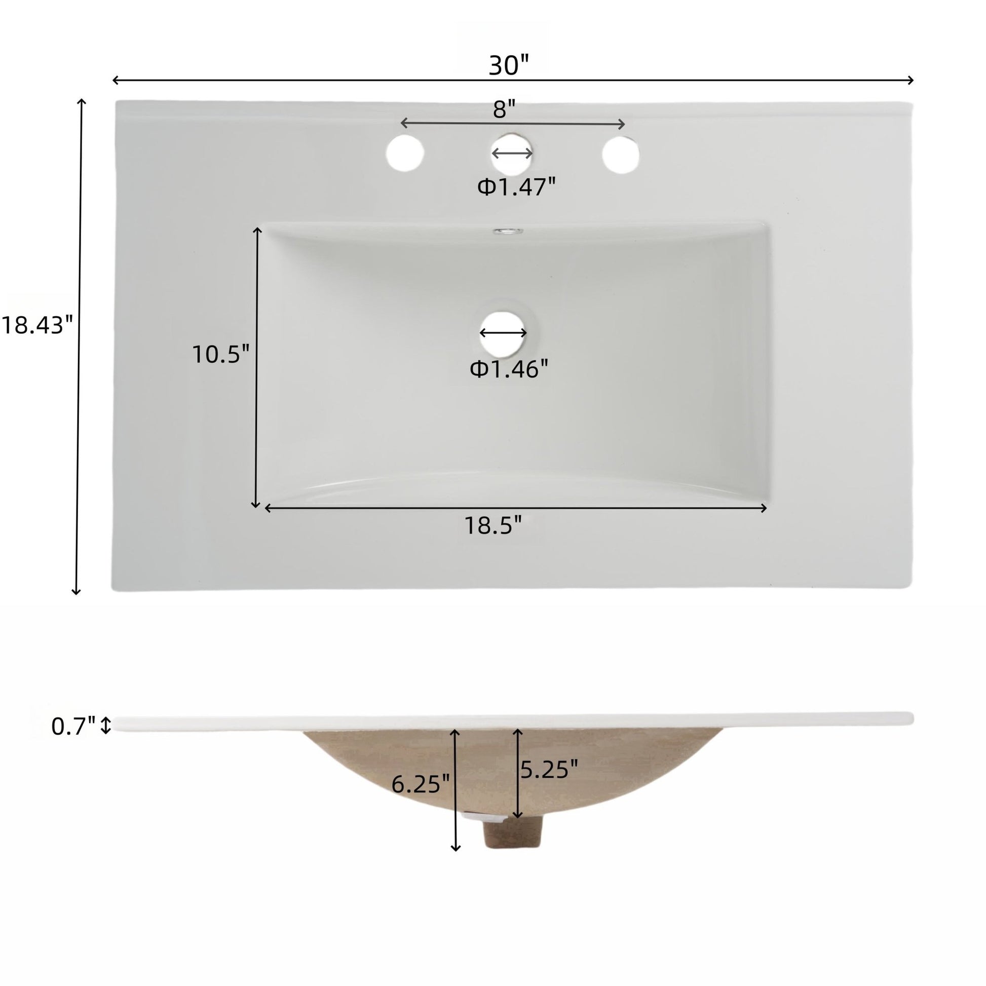 White 30' Bathroom Vanity with Ceramic Sink, Solid Wood Legs, Silver Knobs, Soft Close Hinges, Adjustable Shelf & Tip - Out Tray - 1st Choice Furniture Direct