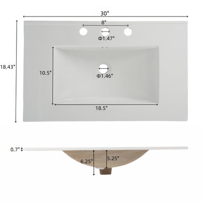 White 30' Bathroom Vanity with Ceramic Sink, Solid Wood Legs, Silver Knobs, Soft Close Hinges, Adjustable Shelf & Tip - Out Tray - 1st Choice Furniture Direct