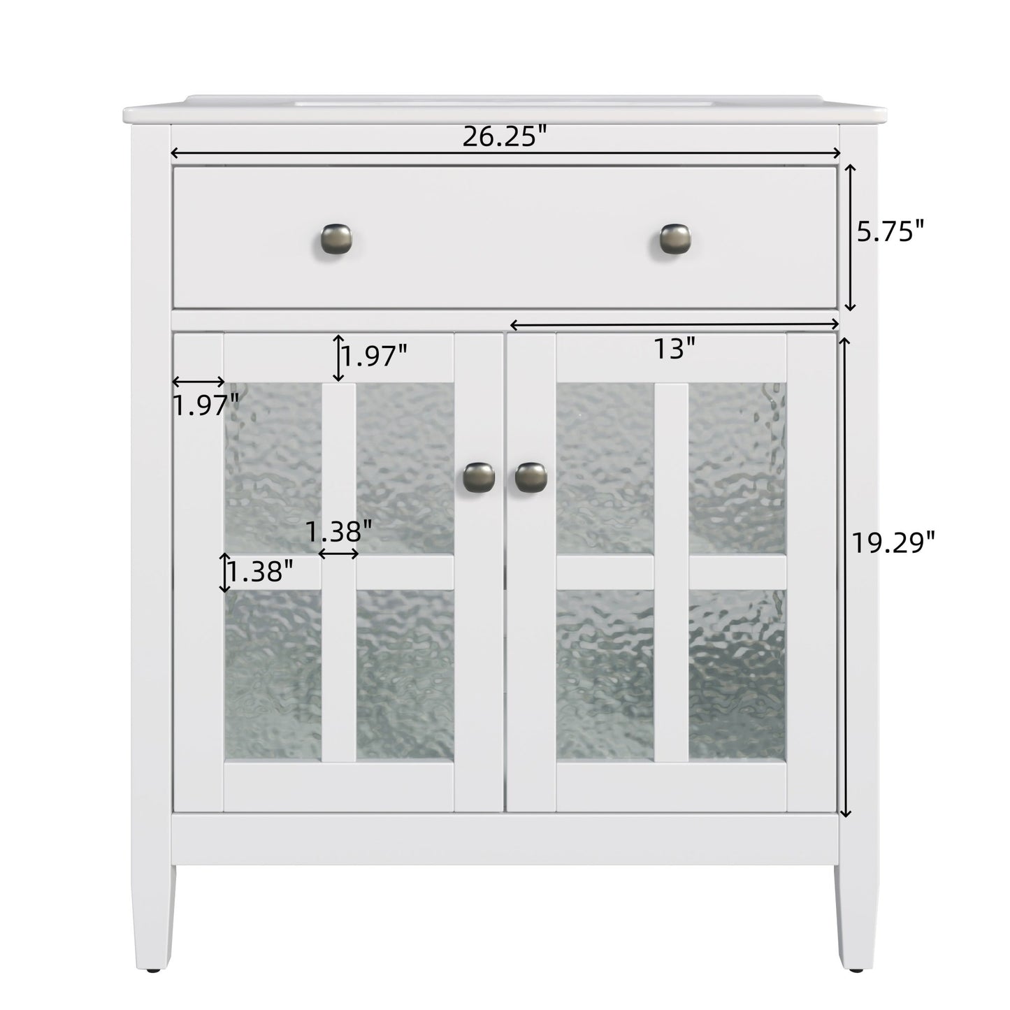 White 30' Bathroom Vanity with Ceramic Sink, Solid Wood Legs, Silver Knobs, Soft Close Hinges, Adjustable Shelf & Tip - Out Tray - 1st Choice Furniture Direct