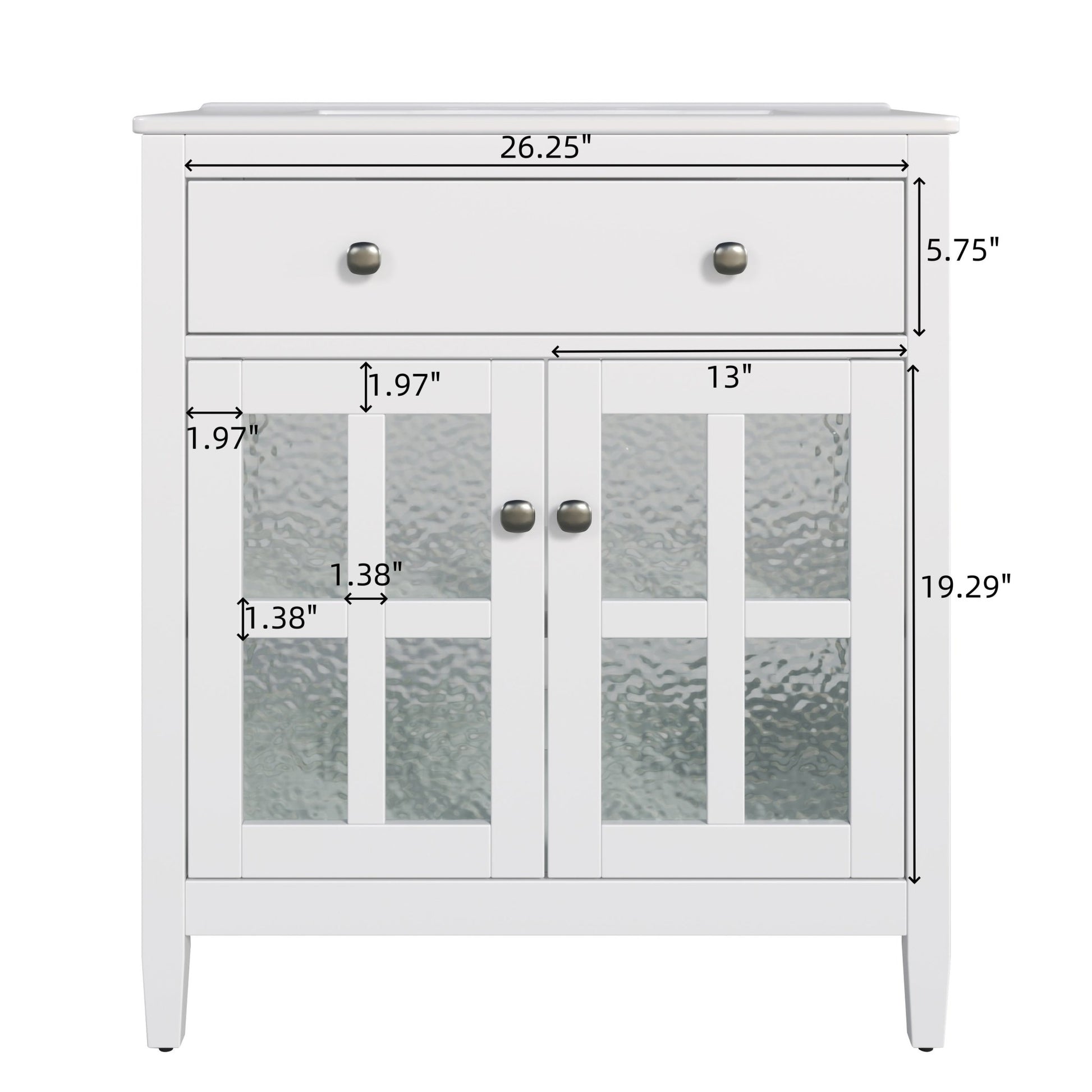 White 30' Bathroom Vanity with Ceramic Sink, Solid Wood Legs, Silver Knobs, Soft Close Hinges, Adjustable Shelf & Tip - Out Tray - 1st Choice Furniture Direct
