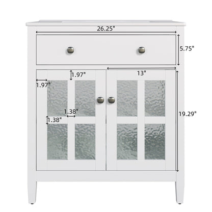 White 30' Bathroom Vanity with Ceramic Sink, Solid Wood Legs, Silver Knobs, Soft Close Hinges, Adjustable Shelf & Tip - Out Tray - 1st Choice Furniture Direct