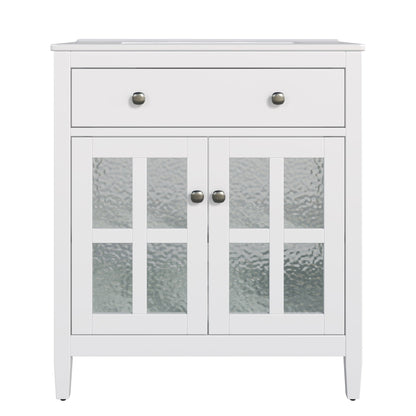 White 30' Bathroom Vanity with Ceramic Sink, Solid Wood Legs, Silver Knobs, Soft Close Hinges, Adjustable Shelf & Tip - Out Tray - 1st Choice Furniture Direct