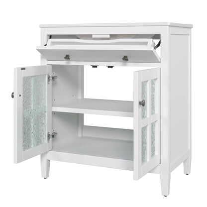 White 30' Bathroom Vanity with Ceramic Sink, Solid Wood Legs, Silver Knobs, Soft Close Hinges, Adjustable Shelf & Tip - Out Tray - 1st Choice Furniture Direct