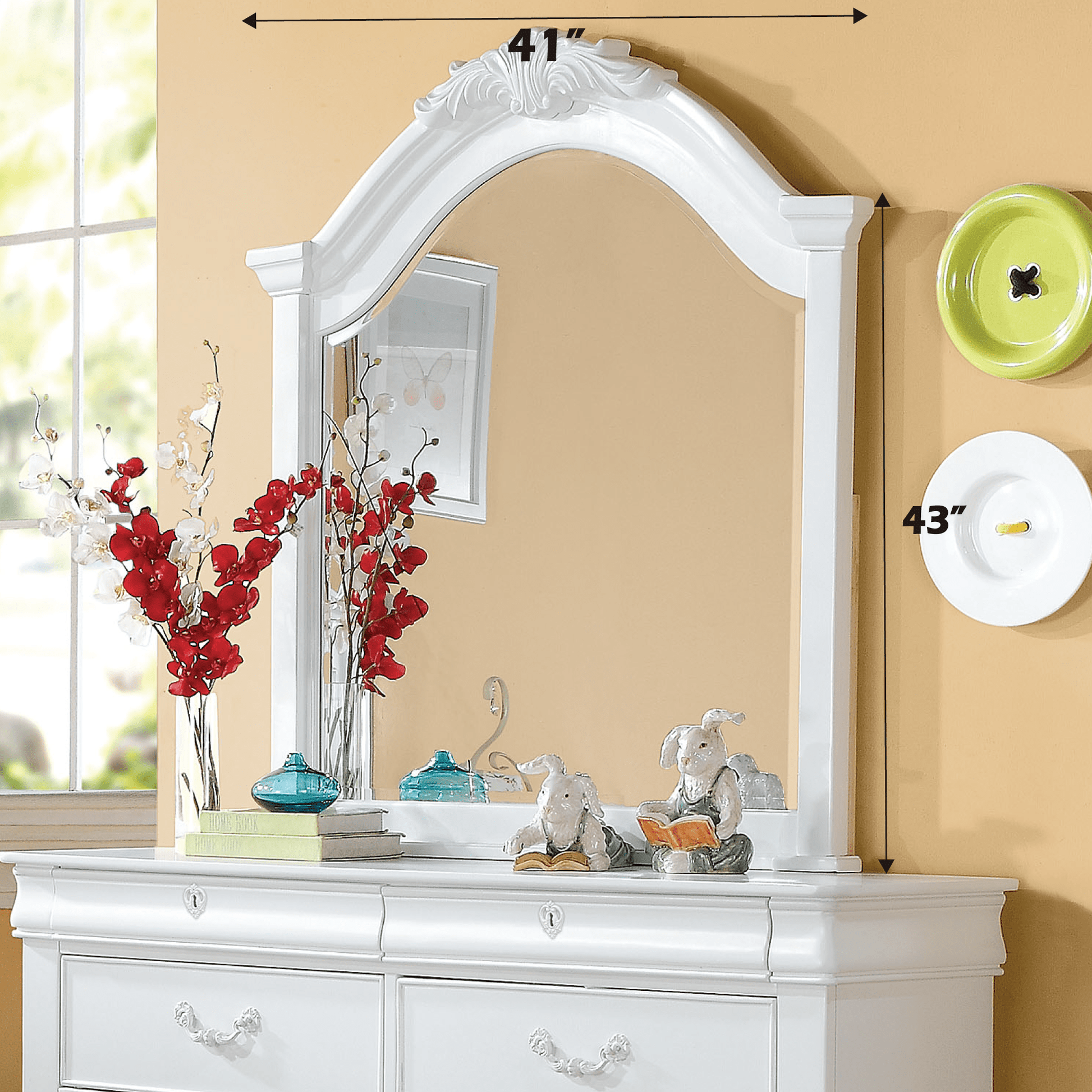 White Beveled Bedroom Mirror with Pine Wood Frame - 1st Choice Furniture Direct