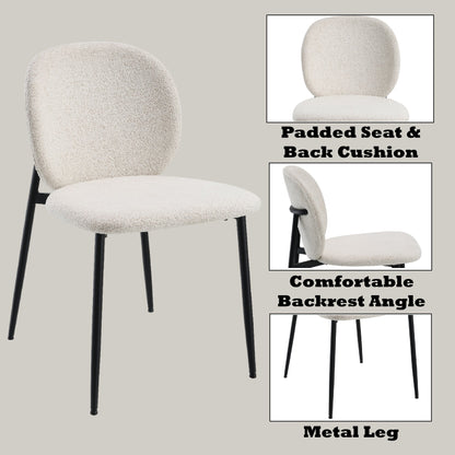 White Boucle Dining Chair with Padded Seat and Metal Legs - 1st Choice Furniture Direct