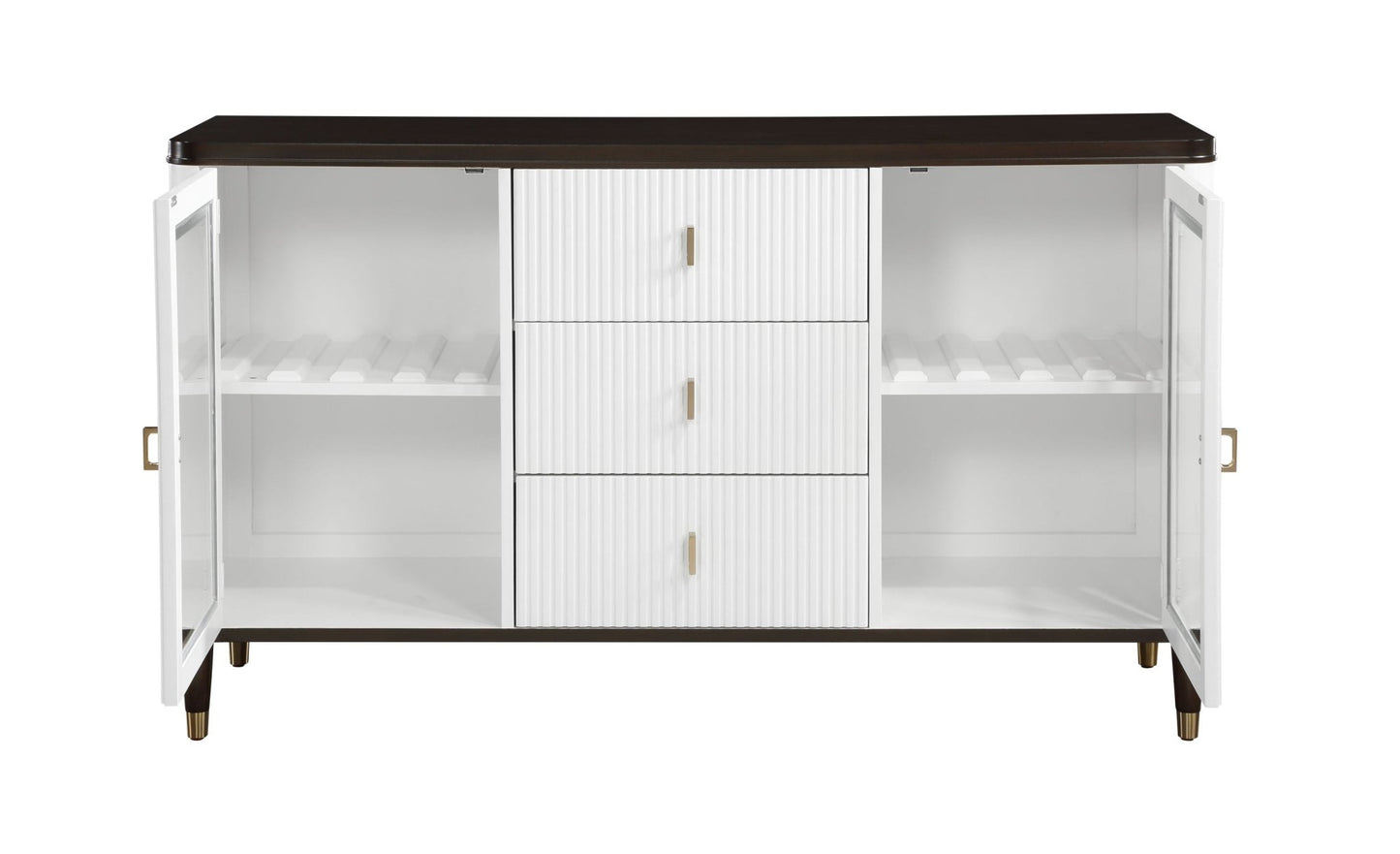 White & Brown Dining Server with Glass Doors - 1st Choice Furniture Direct