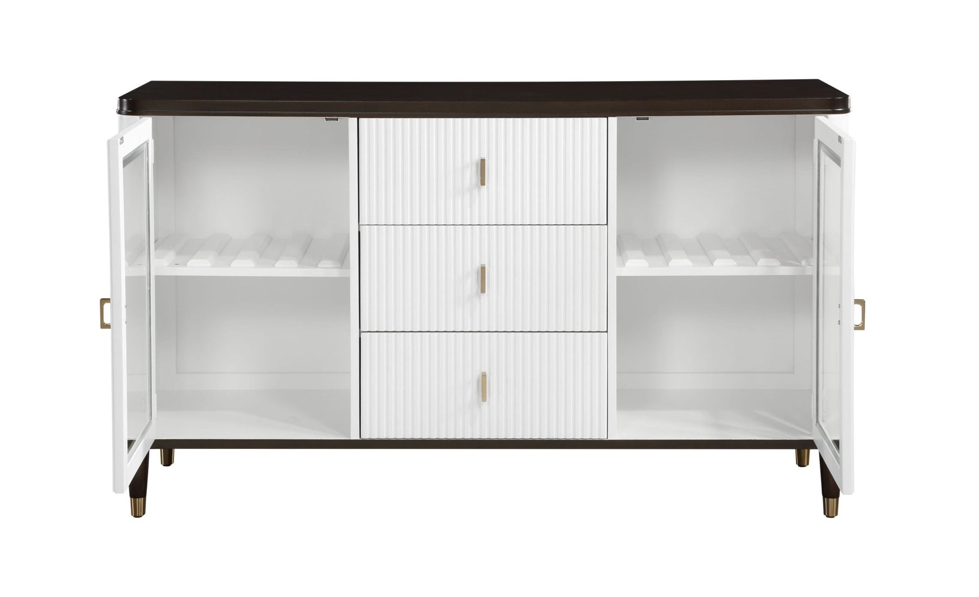 White & Brown Dining Server with Glass Doors - 1st Choice Furniture Direct