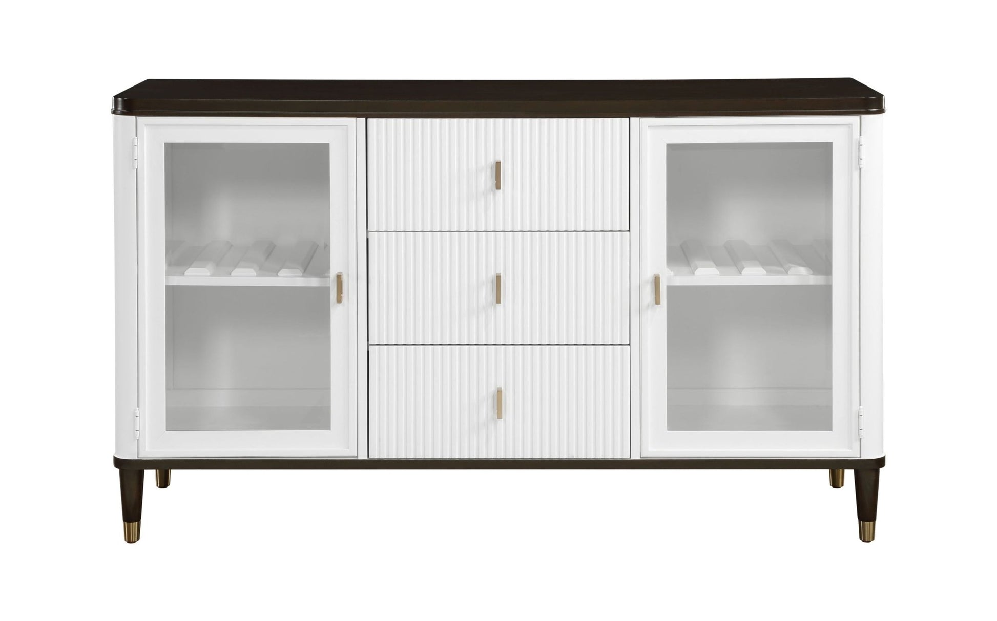 White & Brown Dining Server with Glass Doors - 1st Choice Furniture Direct