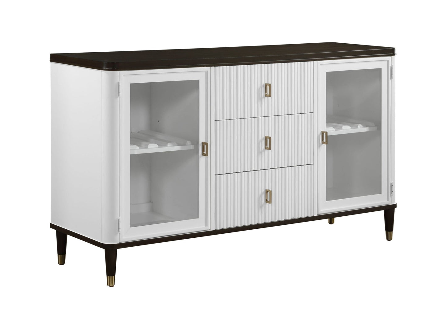 White & Brown Dining Server with Glass Doors - 1st Choice Furniture Direct