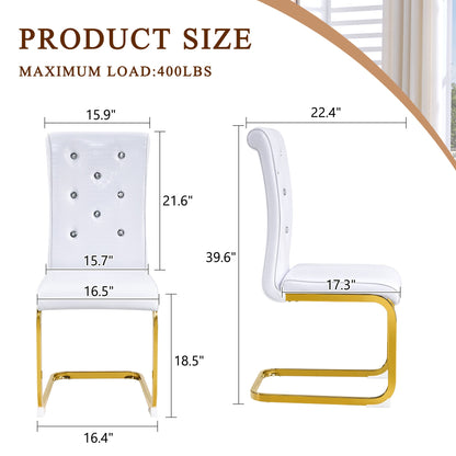 White Dining Chairs Set of 2 – Faux Alligator Leather Chairs with Gold Metal Legs - 1st Choice Furniture Direct