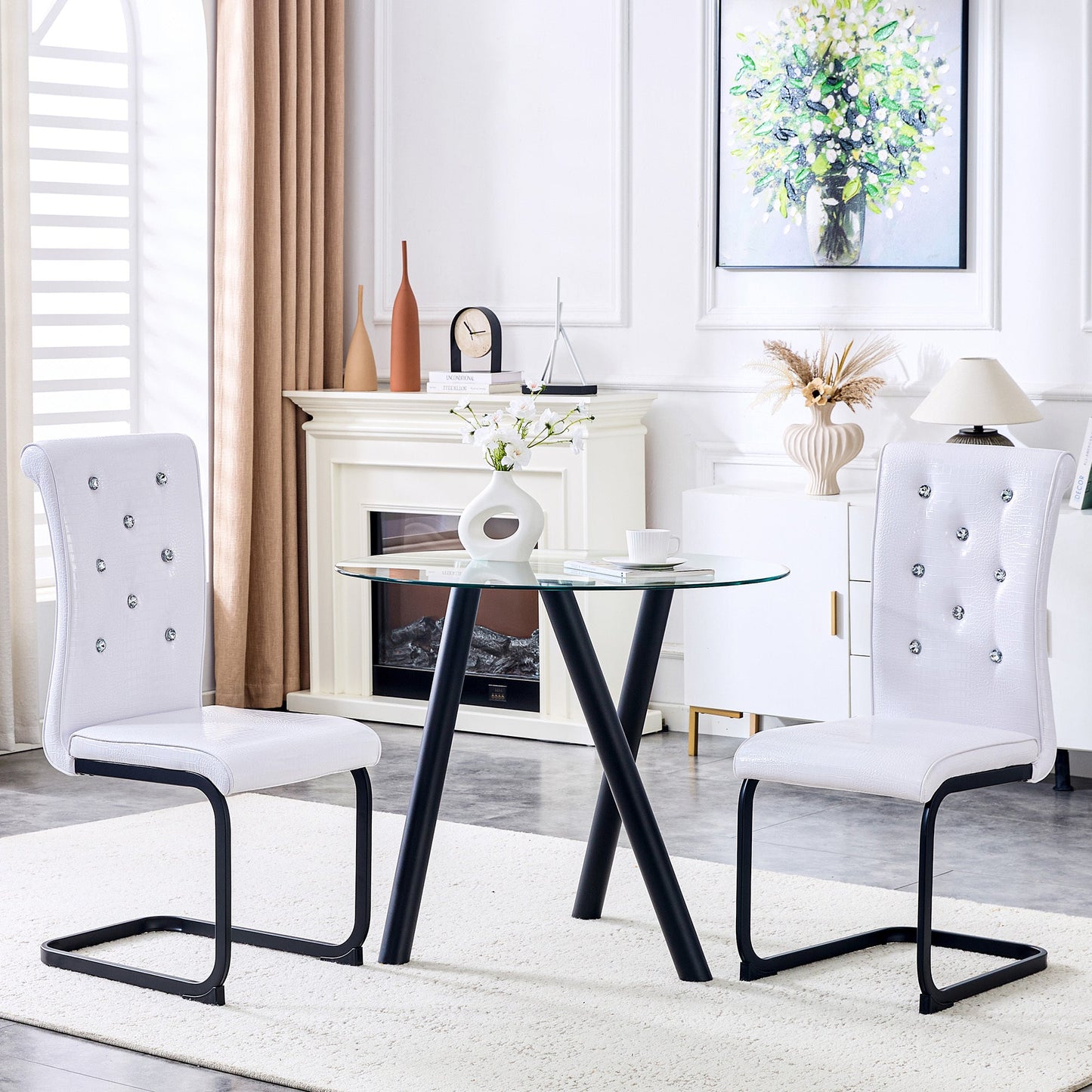 White Dining Chairs Set of 2 – Faux Alligator PVC Leather Chairs with Black Metal Legs - 1st Choice Furniture Direct