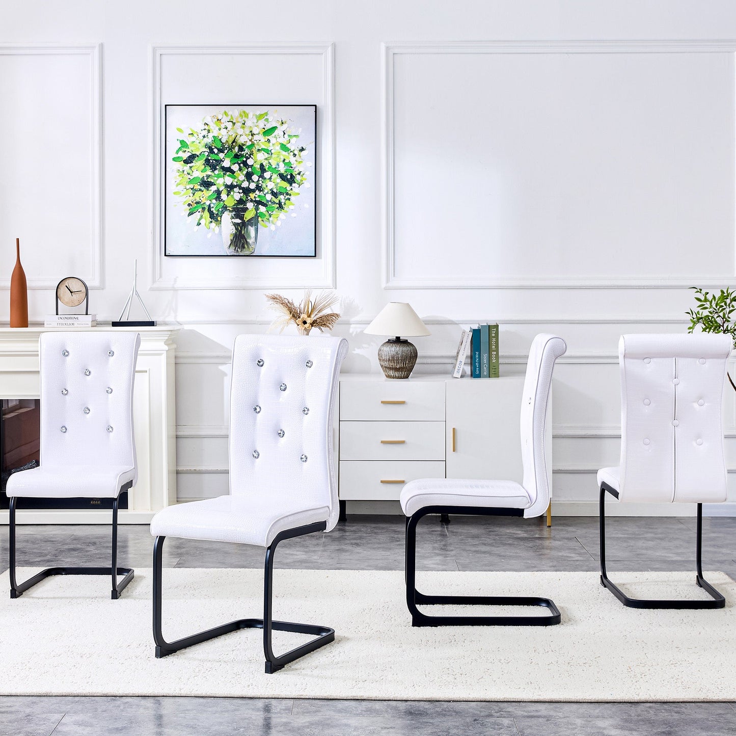 White Dining Chairs Set of 2 – Faux Alligator PVC Leather Chairs with Black Metal Legs - 1st Choice Furniture Direct