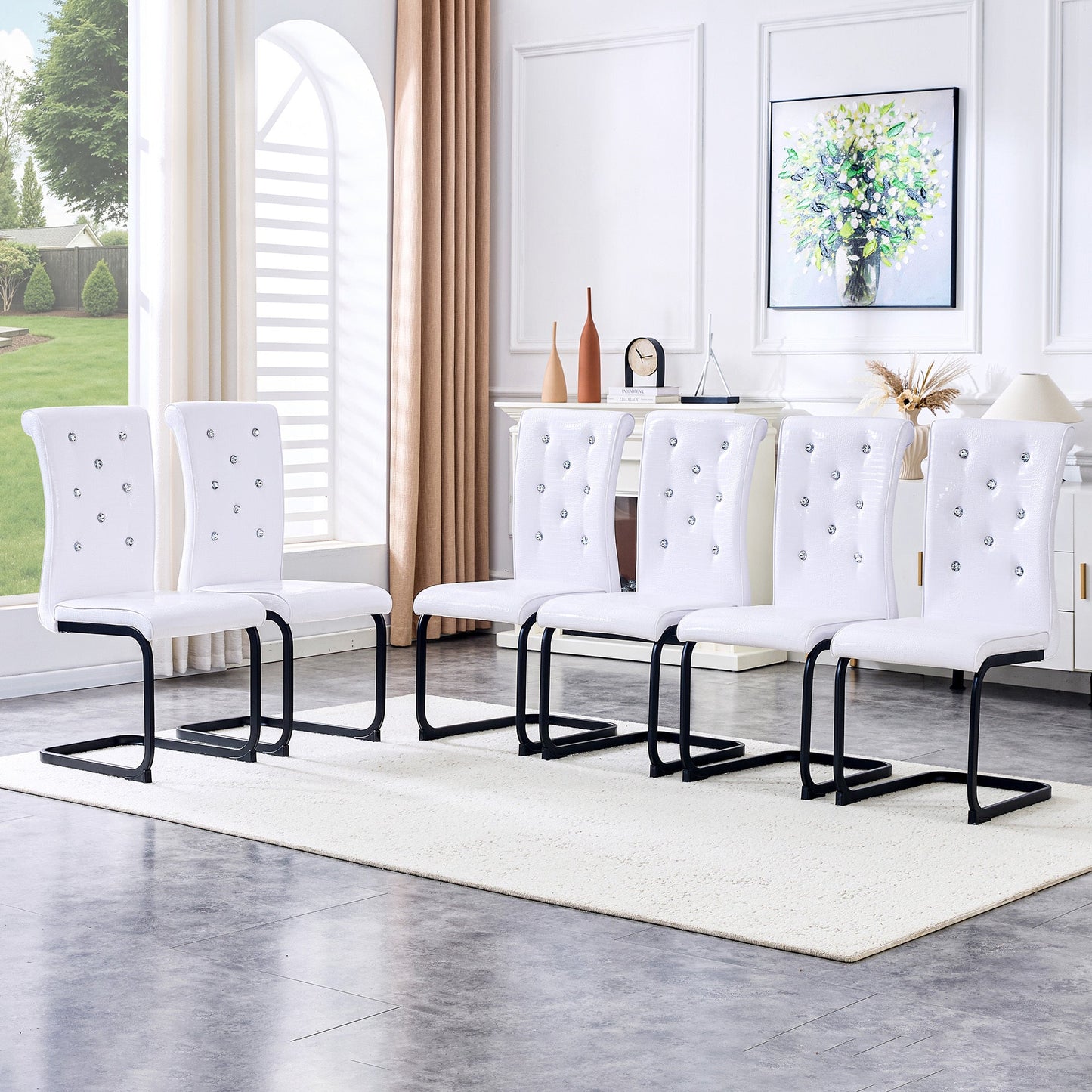 White Dining Chairs Set of 2 – Faux Alligator PVC Leather Chairs with Black Metal Legs - 1st Choice Furniture Direct