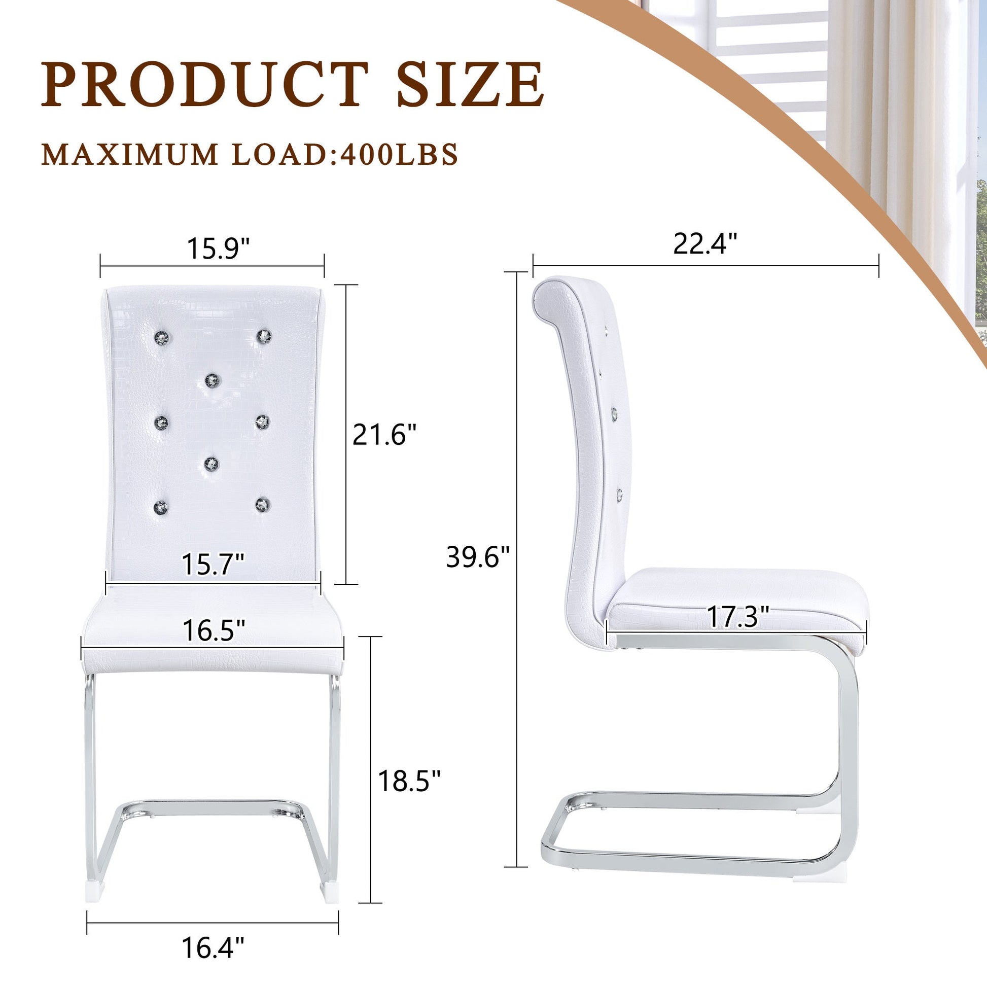 White Faux Alligator Dining Chair Set of 2 with Crystal Accents - 1st Choice Furniture Direct