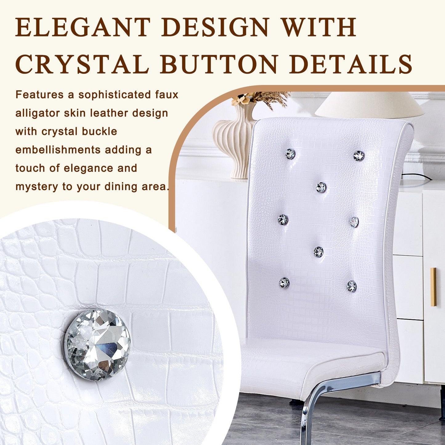 White Faux Alligator Dining Chair Set of 2 with Crystal Accents - 1st Choice Furniture Direct